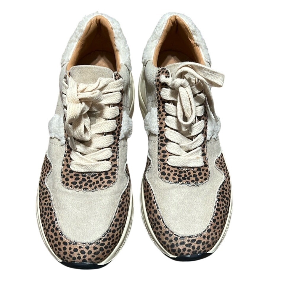 Oasis Society Women LeopardPrint Sherpa Trim Chunky Platform Sneakers Beige US 8